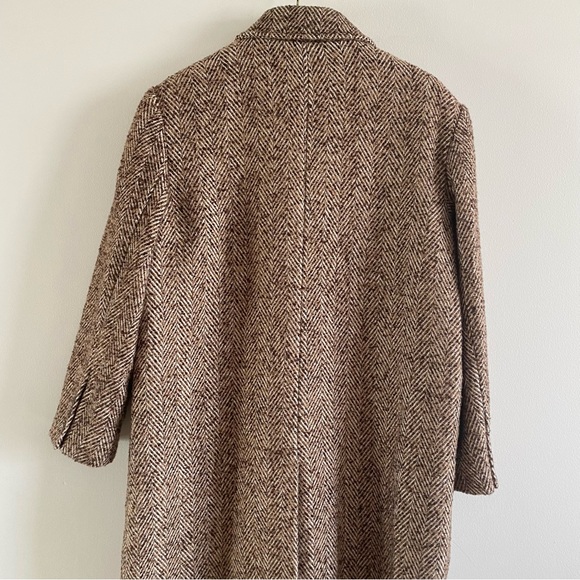 NWOT ASOS DESIGN Smart Herringbone Pea Coat Long Dad Coat Brown Boxy Oversized - Picture 10 of 12